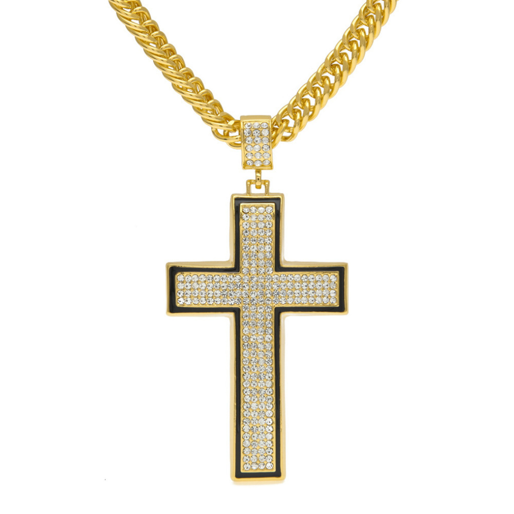 Big Crystal Cross Gold Plated Pendant Necklace 268